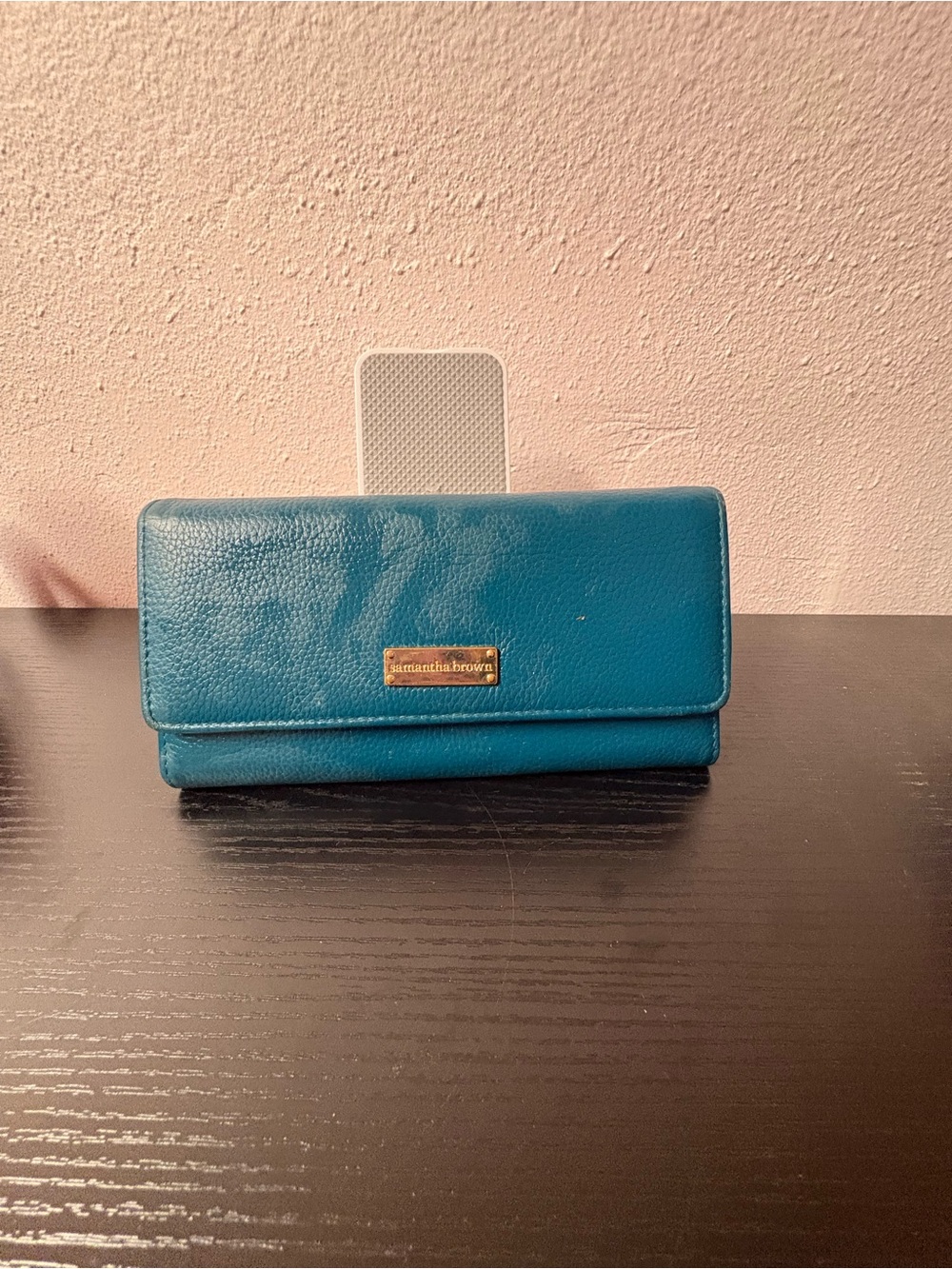 Samantha Brown Teal Pebbled Faux Leather Checkbook Wallet Organizer